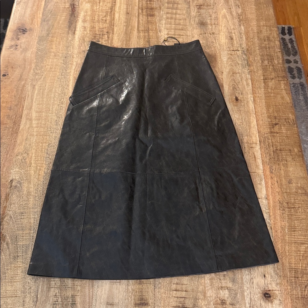 KOBI HALPERIN ZADIE SKIRT FAUX Brown Leather vegan Skirt Sz 4 NEW NWT - Picture 8 of 8